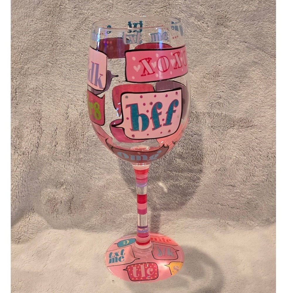 Lolita Text Me Hand Painted Wine Glass BFF LOL XOXO Acronyms Y2K Pink Glassware